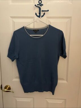 Brooks Brothers Short Sleeve Knit Top with Contrast Neck Trim